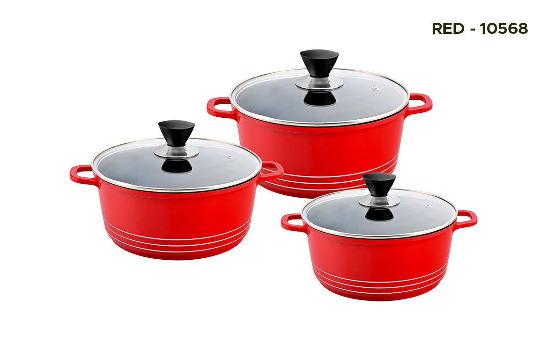 Laria Non Stick Die Cast Stockpot Pan Set 3pcs Red 10568 / AA2211