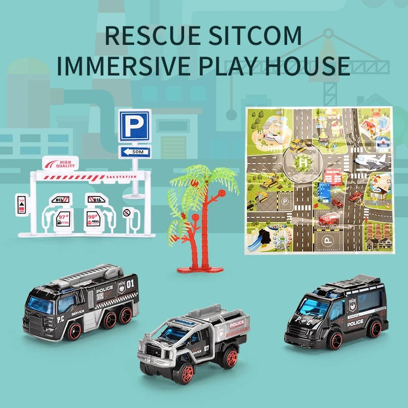 Toy Police Car Playset with Carry Case