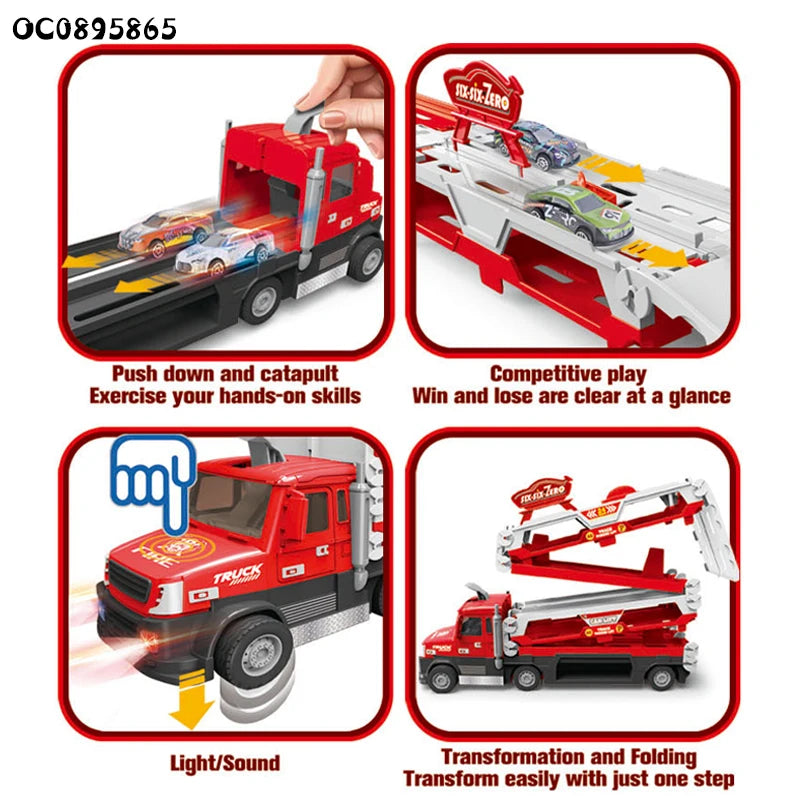 2 in 1 Fire Rescue Transporter Truck With Fire Rescue Vehicles, 140cm Spread Size
