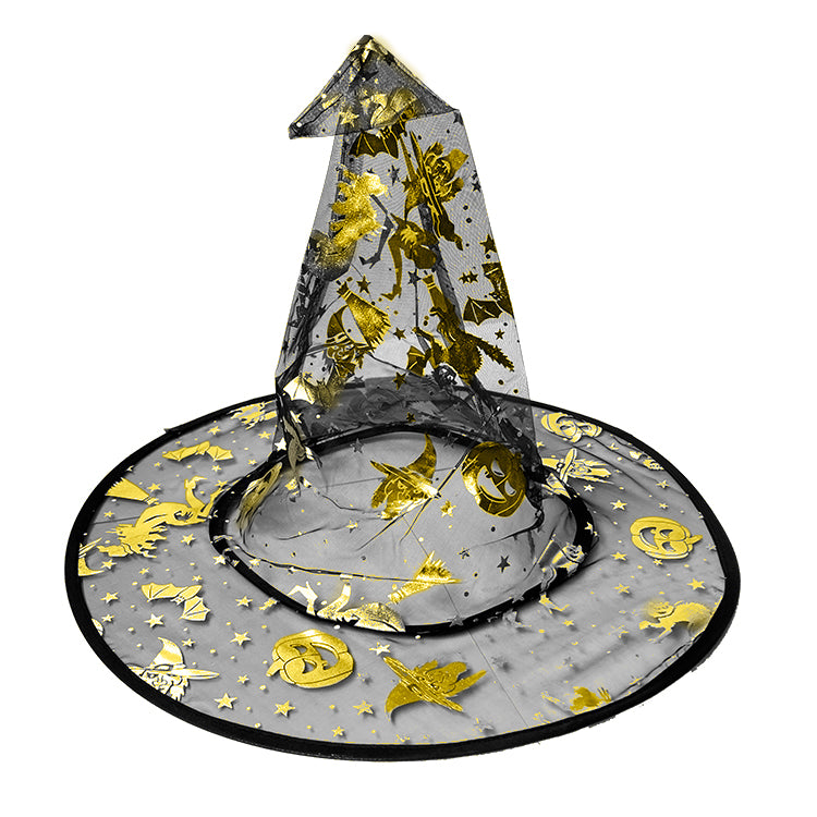 Witch Pumpkin Bat Mesh Hat ( Black/Gold )