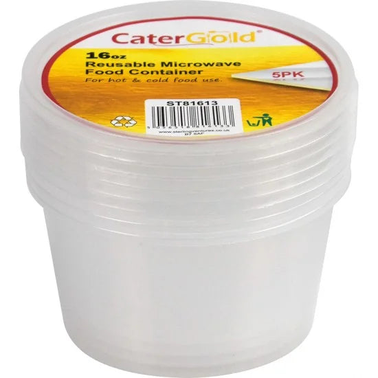 Round Plastic Food Storage Take Away Container 16oz Pack of 5 ST81613