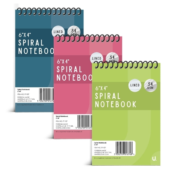 Spiral Notebook 6" x 4" Pack of 3 Assorted Colours P1107