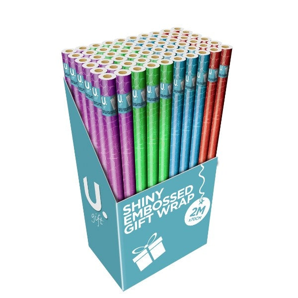 Embossed Metallic Paper Gift Wrap 2m x 70cm Assorted Colours P1904