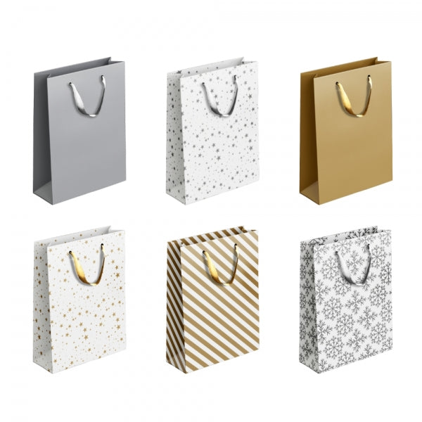 Gold / Silver Patterned Paper Gift Bag Medium Assorted Designs P1910