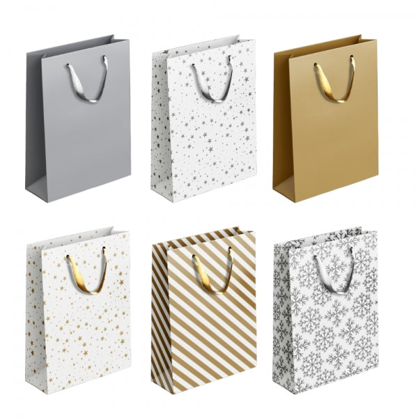 Gold / Silver Patterned Paper Gift Bag Large Assorted Designs P1911