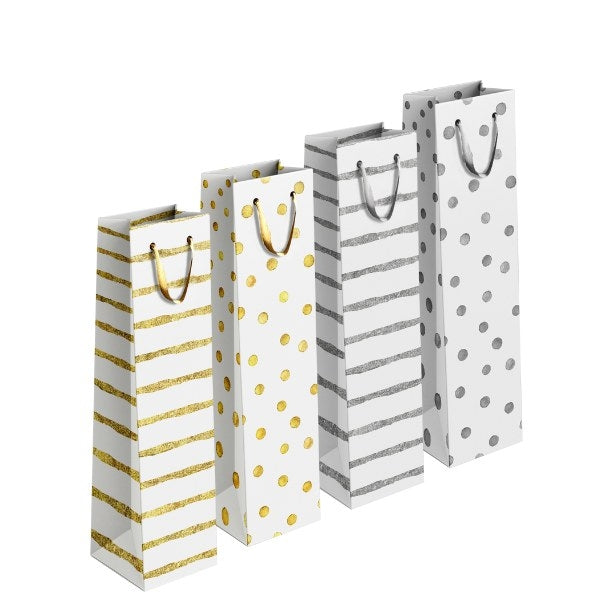 Gold / Silver Patterned Paper Wine Bottle Gift Bag 12 x 36 x 10 cm Assorted Designs P1913