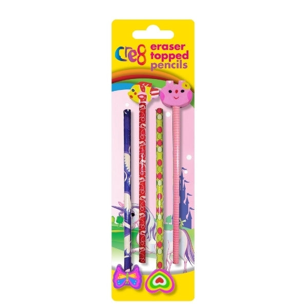 Butterfly Animal Themed Girls Eraser Topper Pencils 4pk P2446
