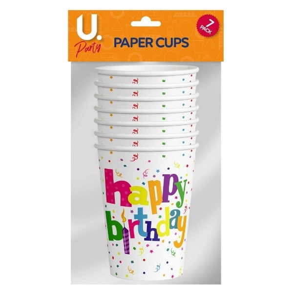 Happy Birthday Party Paper Drinking Cups Pack Of 7 P2704