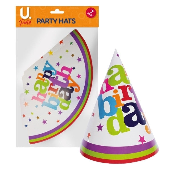 Paper Happy Birthday Party Hats Pack of 6 P2709