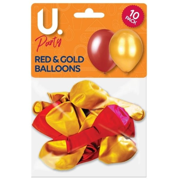 Red & Gold Metallic Balloons Party Birthday 10pk P2716