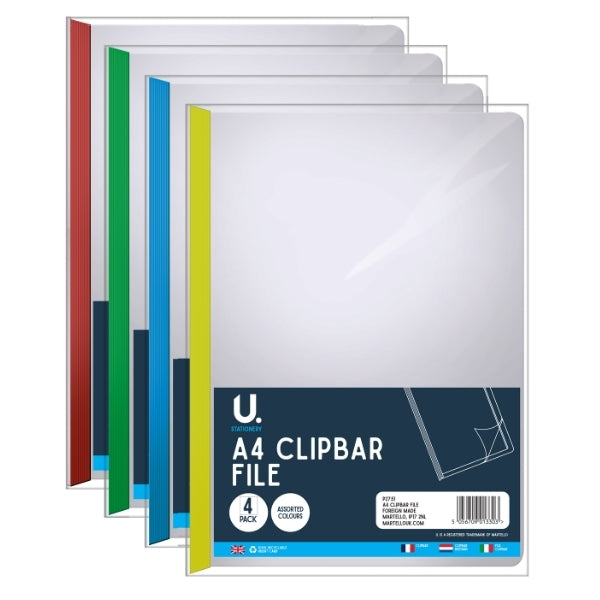 Plastic Clip Bar File Pack of 4 Assorted Colours P2751