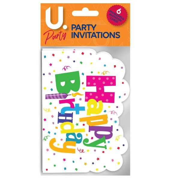 Paper Happy Birthday Party Invitations Pack of 6 P2765