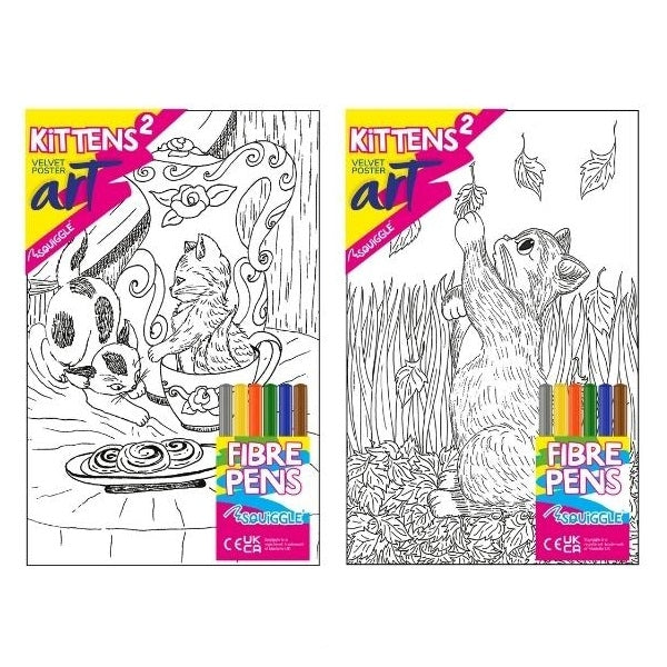 Velvet Poster Art Children's' Fun Colouring with Pens Kittens 2 25 x 38 cm 2 Designs P3001