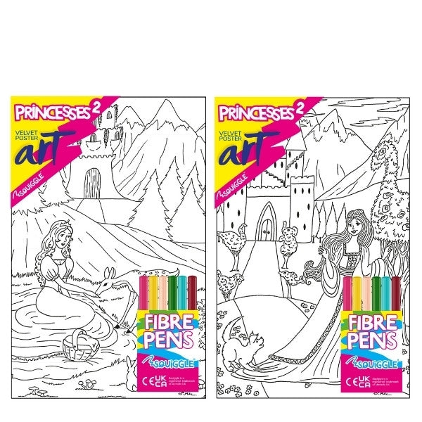 Velvet Poster Art Children's' Fun Colouring with Pens Princesses/Castles 2 25 x 38 cm 2 Designs P3011
