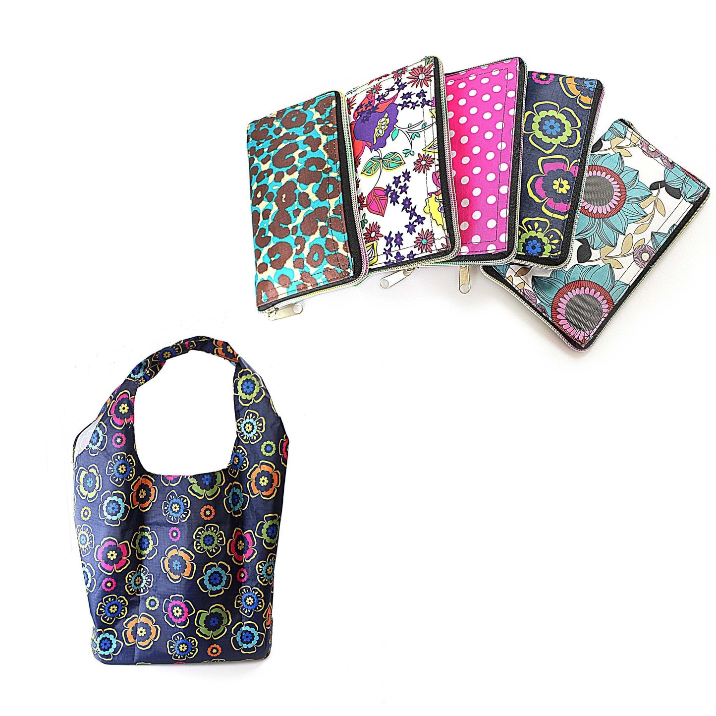 Foldable Reusable Shopping Carrier Bag with Zipper 18 cm Assorted Designs 1114