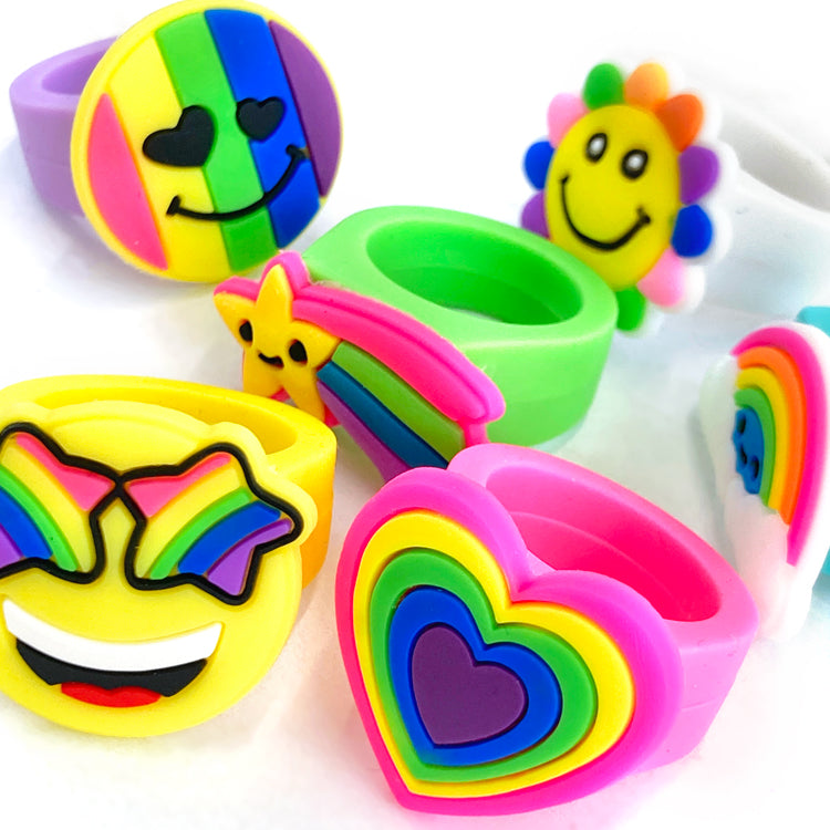 Rainbow Fashion Rings x 48 ( BULK BUY )