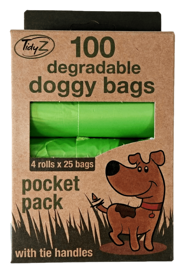 Degradable Doggy Poop Bags with Tie Handles Pack of 100 (4 Rolls) 32 x 36 cm B1459