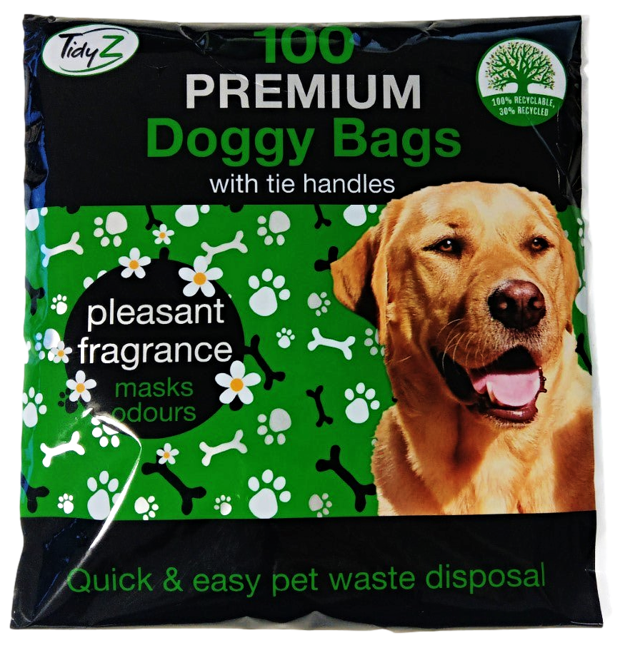 Premium Doggy Poop Bags with Tie Handles Fragrance Pack of 100 B0355 / B0355A