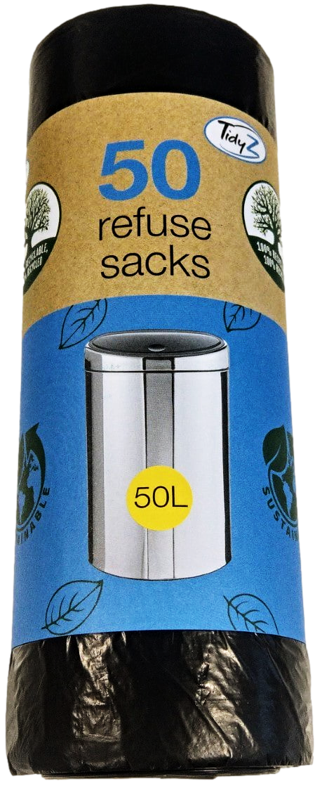 Refuse Sacks Bin Bags 50 Litre - Roll Of 50