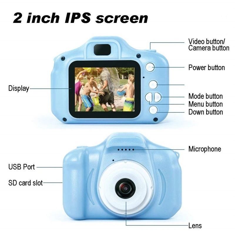 Kids Digital Camera Cartoon Style With 1GB Storage & Straps (3 Colours)