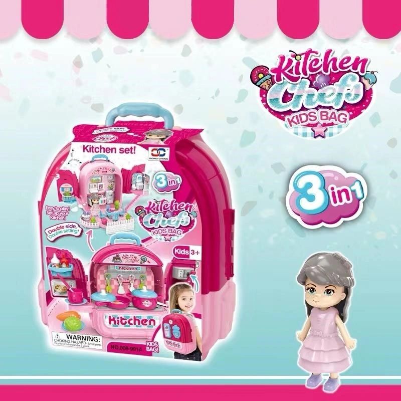 3 in 1 Kitchen Chef PlaySet & Backpack - Pink