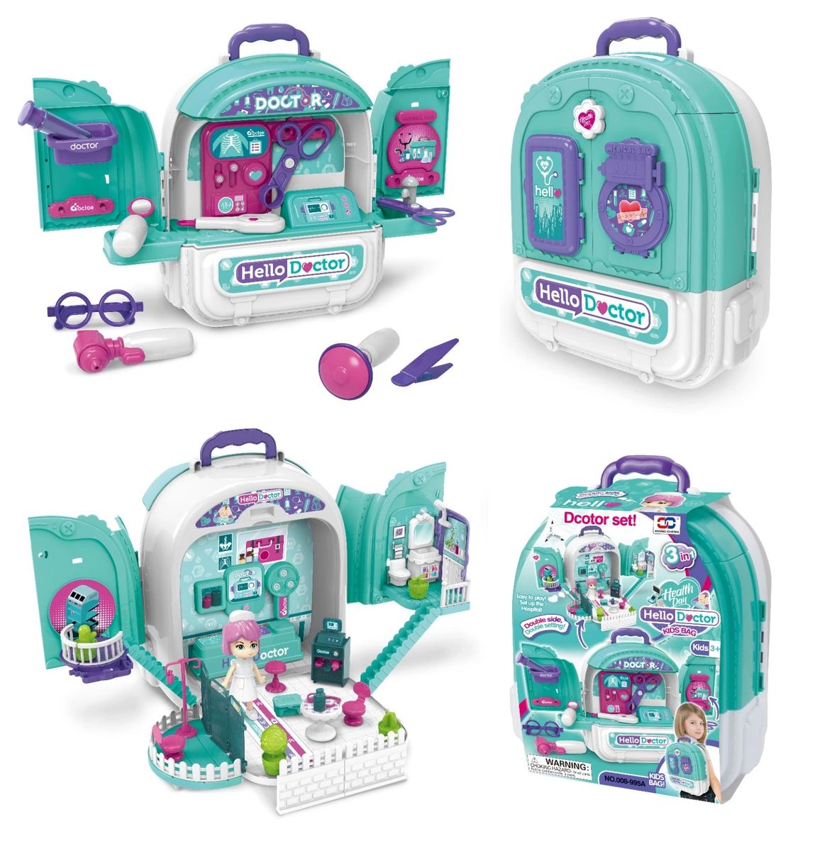 3 in 1 Doctors Playset Backpack Double Sided Case