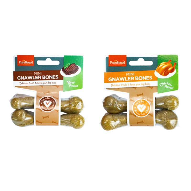 Pet Dog Treats Mini Gnawler Bones Pack of 2 (2 x 40g) Assorted Flavours 32614