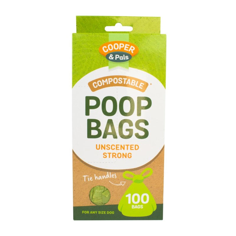 Pet Dog Compostable Poop Bags with Tie Handles Pack of 100 Green Unscented 323883