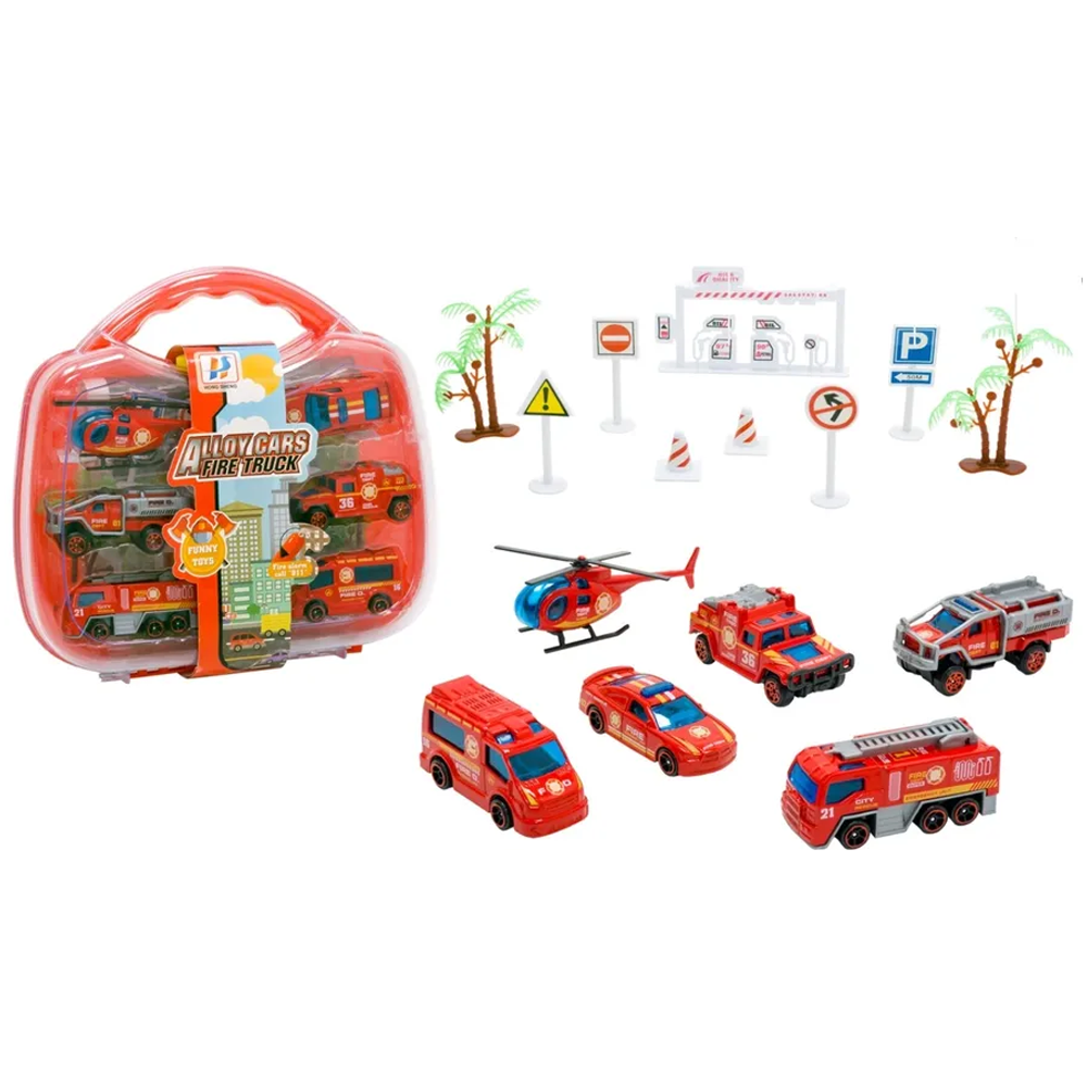 Toy Fire Truck Playset with Carry Case
