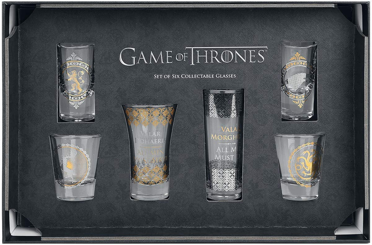 Game of Thrones Set of 6 Black and Gold Premium Glasses Luxury Box Set