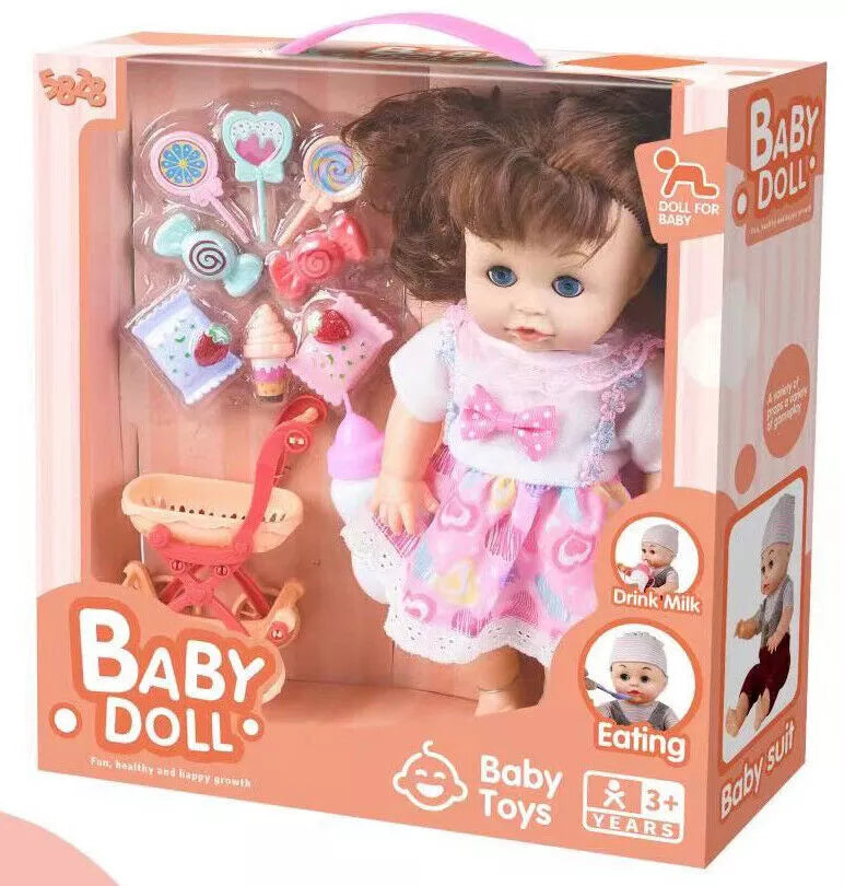 Interactive Baby Doll Set with Toy Accessories Candy & Pram