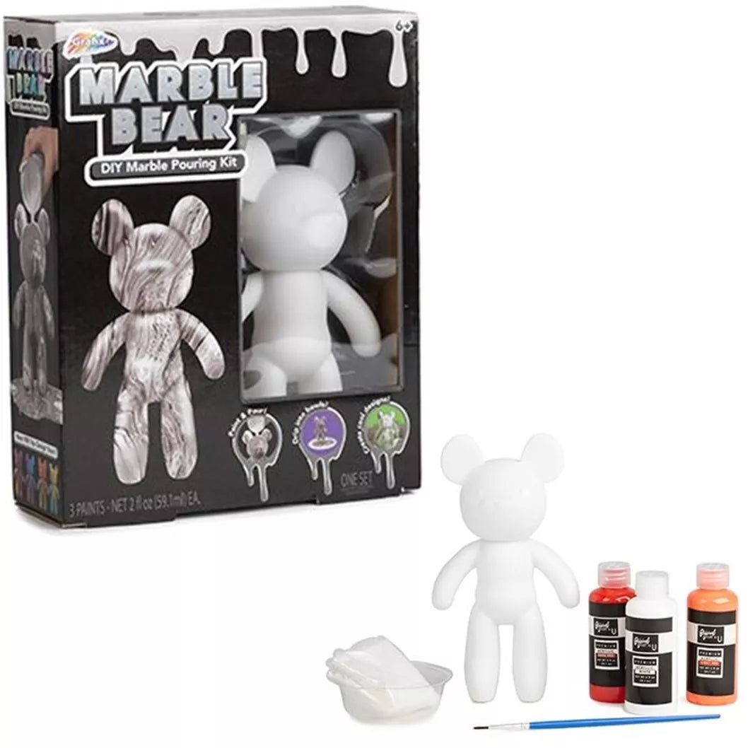 Marble Bear Creative DIY Marble Pouring Kit - 17cm - Design & Paint Your Own Bear - Silver