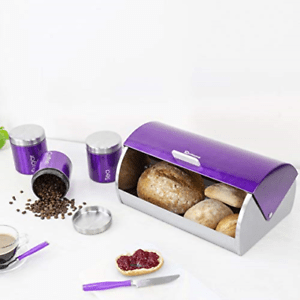 SQ Professional Gems Metal Bread Bin with 3 Canisters Amethyst 2582