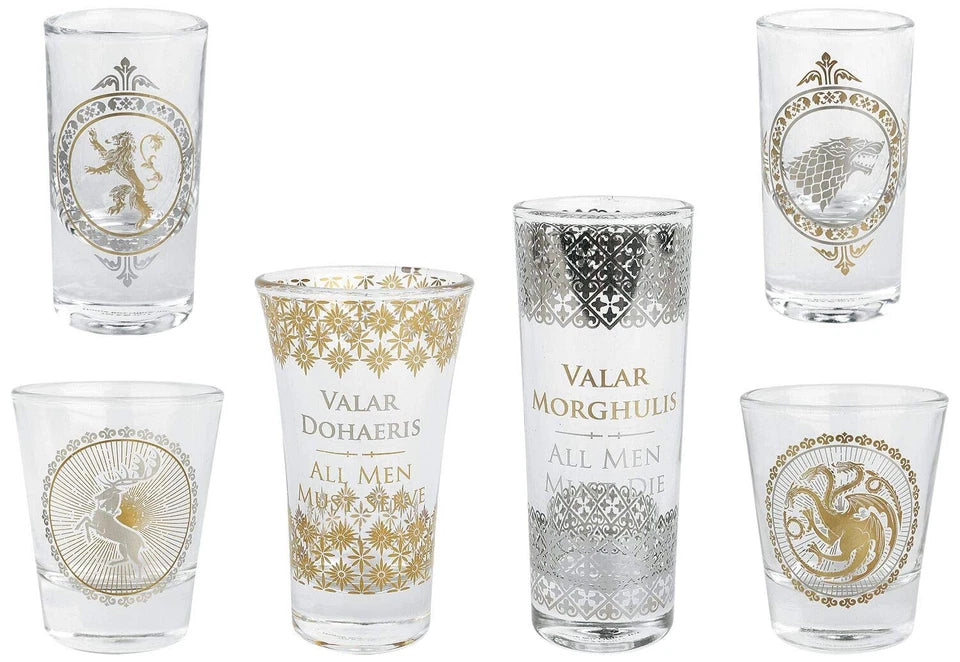 Game of Thrones Set of 6 Black and Gold Premium Glasses Luxury Box Set