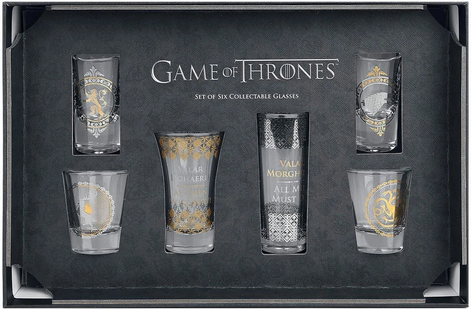 Game of Thrones Set of 6 Black and Gold Premium Glasses Luxury Box Set