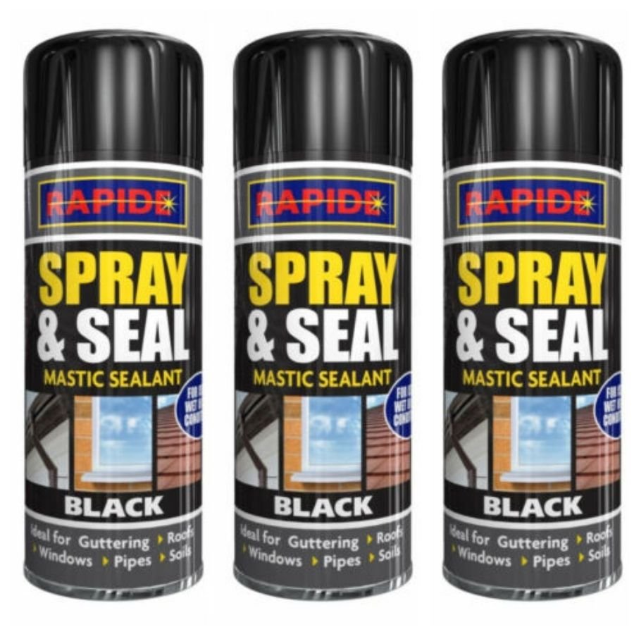 3x Black Spray And Seal Mastic Sealant Leak Stop – Fix Guttering Roof Pipe Window 300ml