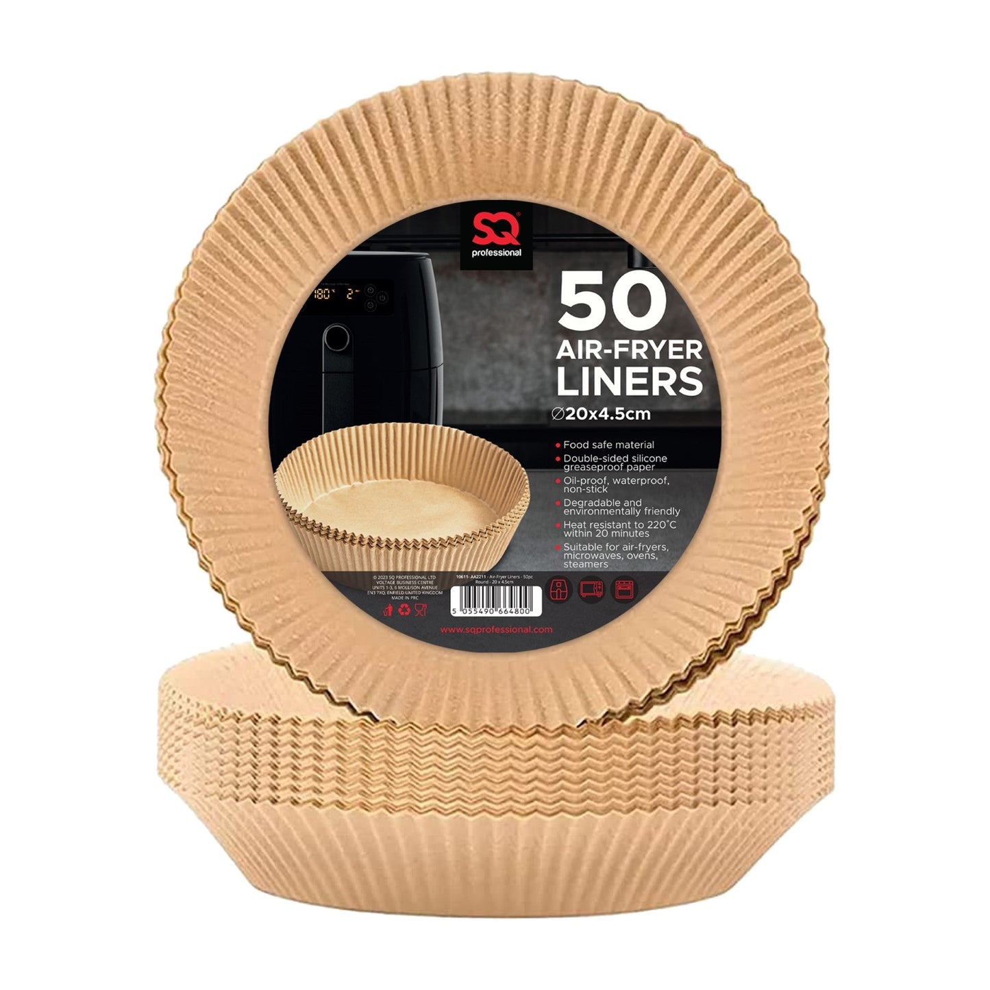 SQ Professional Kitchen Baking Brown Paper Air Fryer Liners Round 20 x 4.5 cm 50pcs 10611