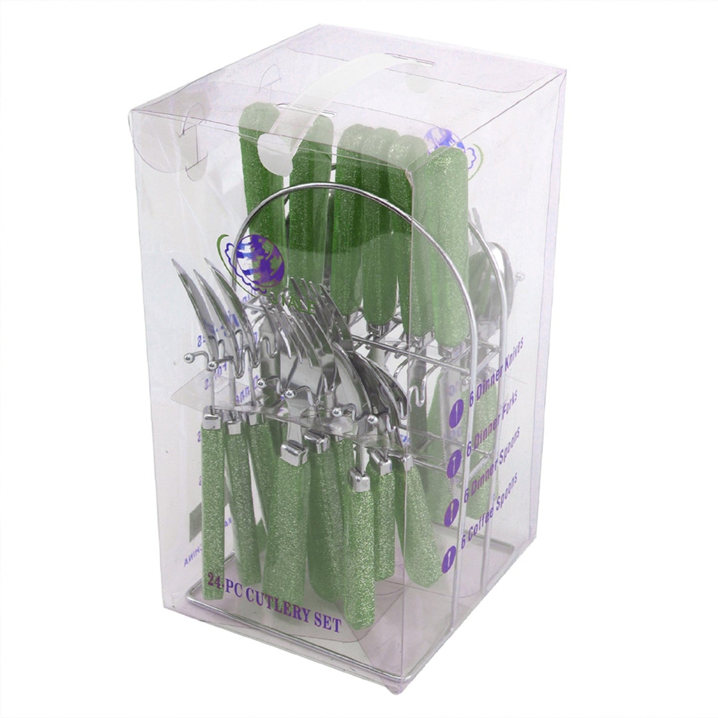 SQ Durane Metal Cutlery Set of 24 Green Glitter 10731 A