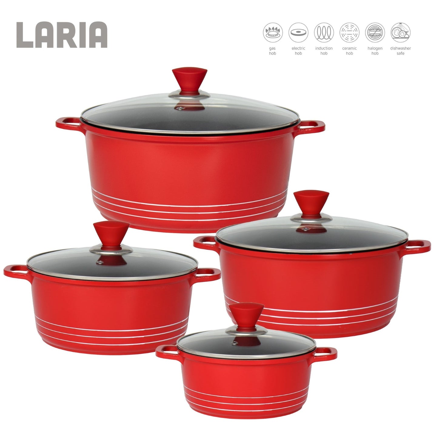 Laria Non Stick Die Cast Stockpot Pan Set 4pcs Red 10742