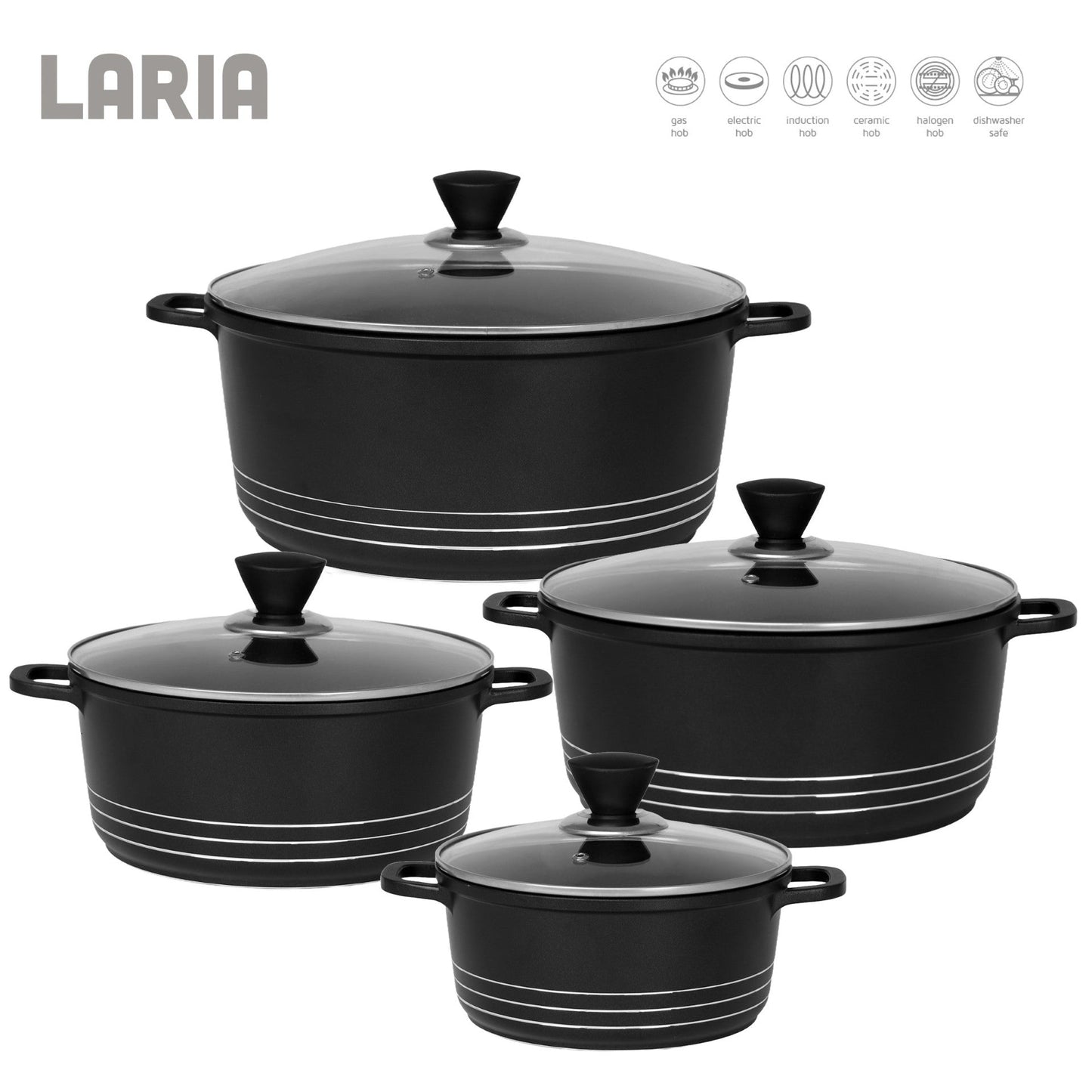 Laria Non Stick Die Cast Stockpot Pan Set 4pcs Black 10743