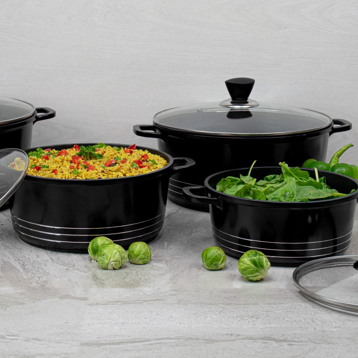 Laria Non Stick Die Cast Stockpot Pan Set 4pcs Black 10743