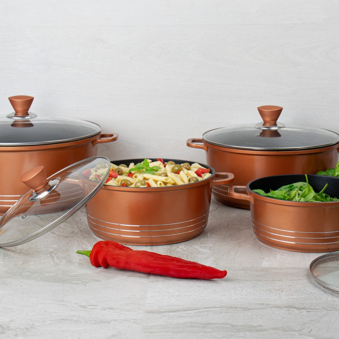 Laria Non Stick Die Cast Stockpot Pan Set 4pcs Copper 10879 A