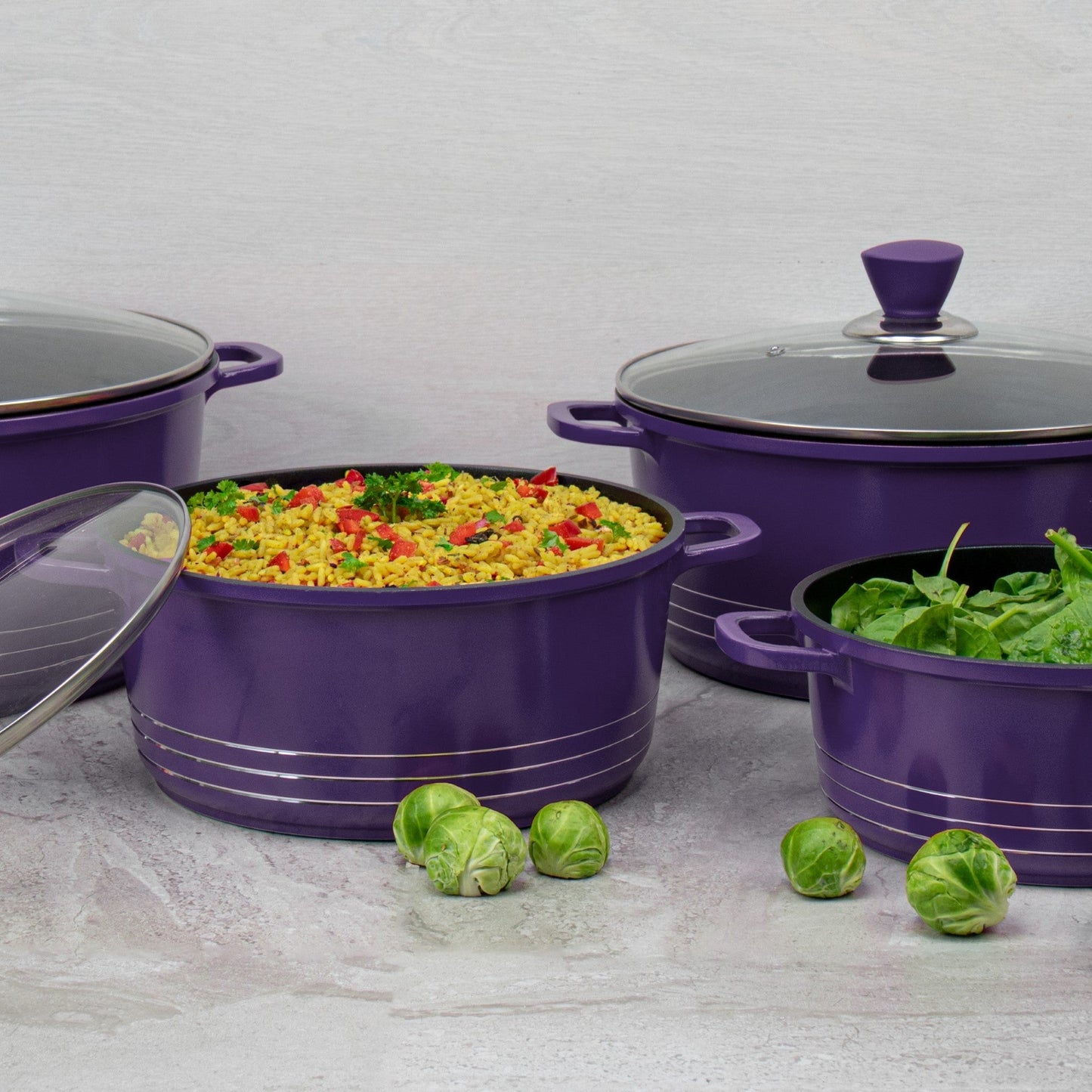 Laria Non Stick Die Cast Stockpot Pan Set 4pcs Purple 10880