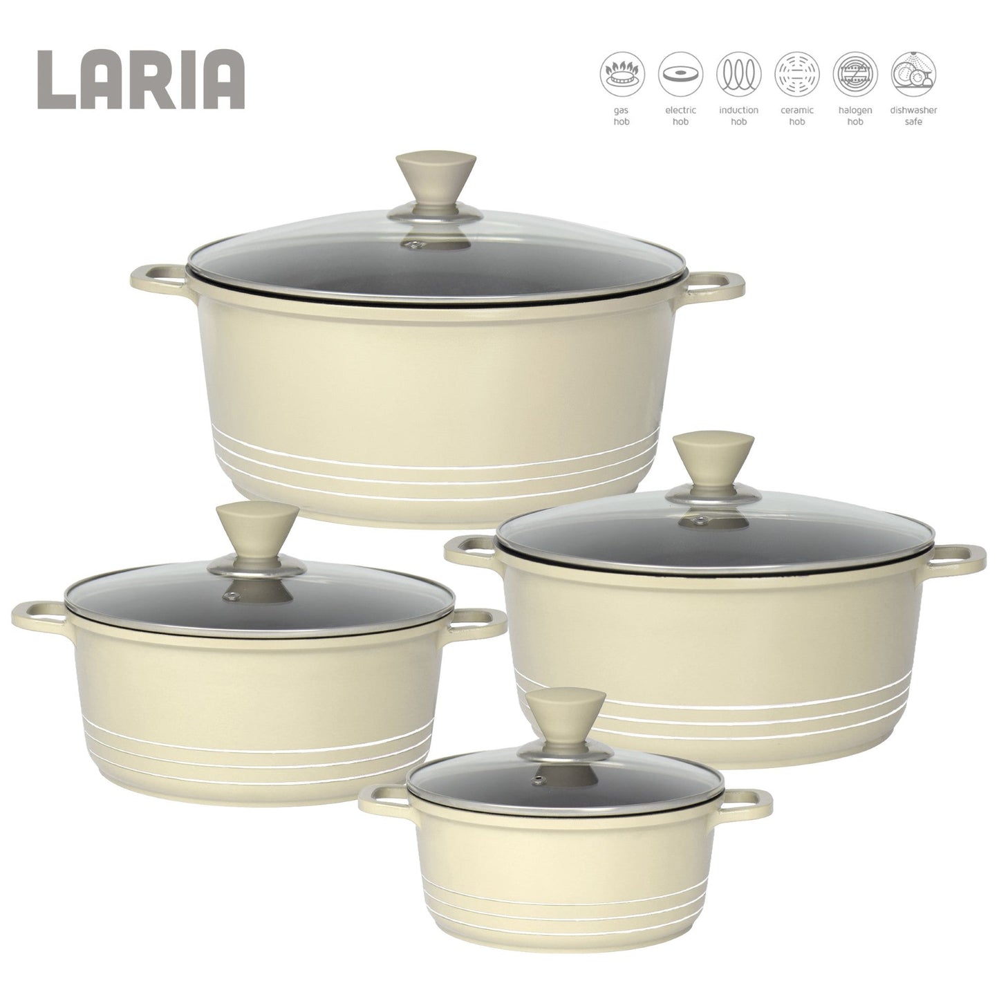 Laria Non Stick Die Cast Stockpot Pan Set 4pcs Cream 10881