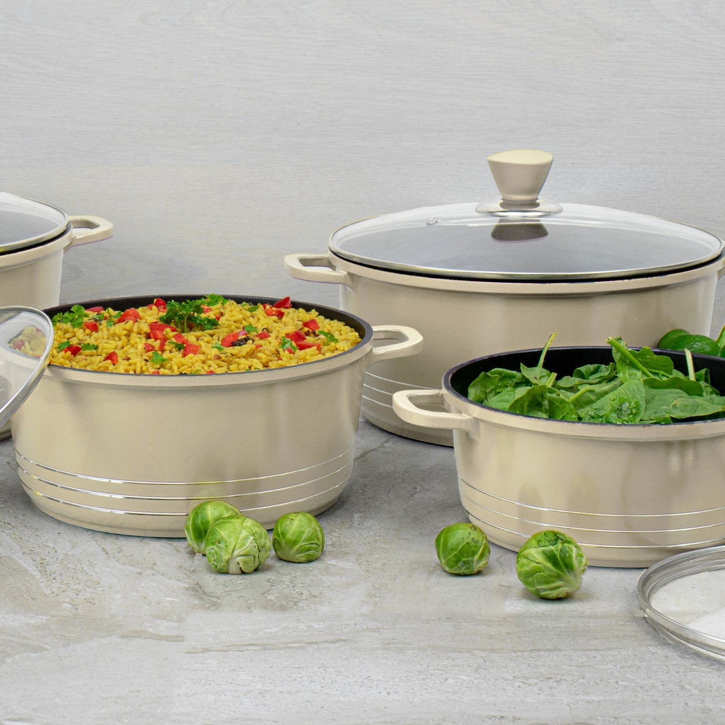 Laria Non Stick Die Cast Stockpot Pan Set 4pcs Cream 10881