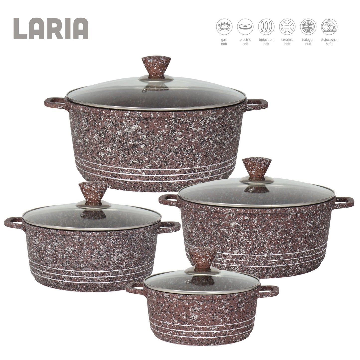 Laria Granite Die Cast Stockpot Pan Set 4pcs Brown 10882