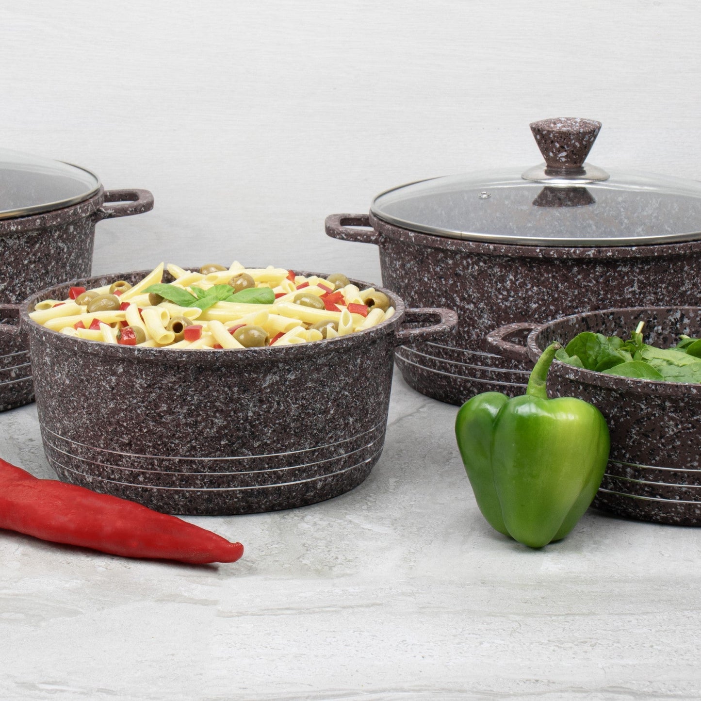 Laria Granite Die Cast Stockpot Pan Set 4pcs Brown 10882