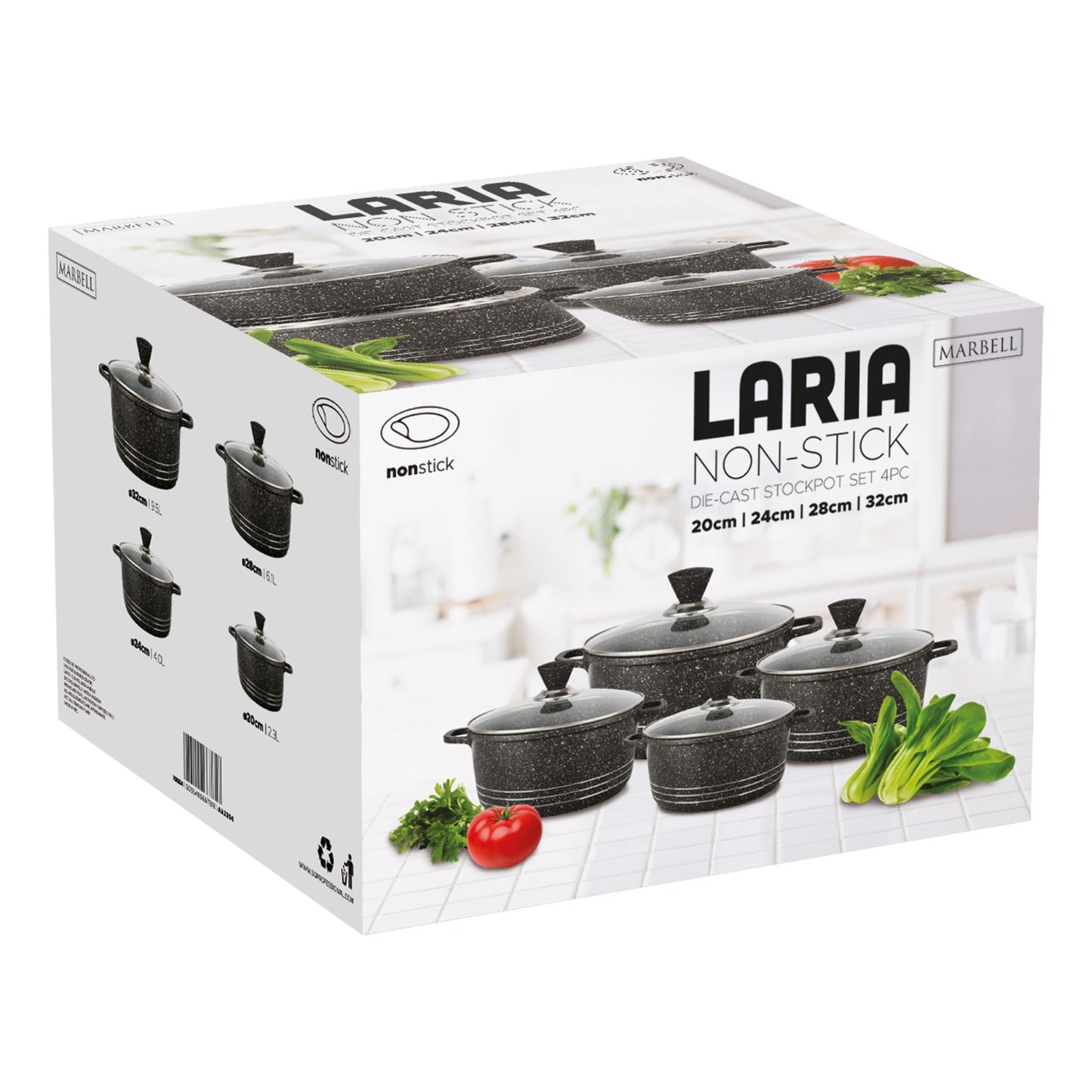 Laria Marbell Die Cast Stockpot Pan Set 4pcs Black 10884