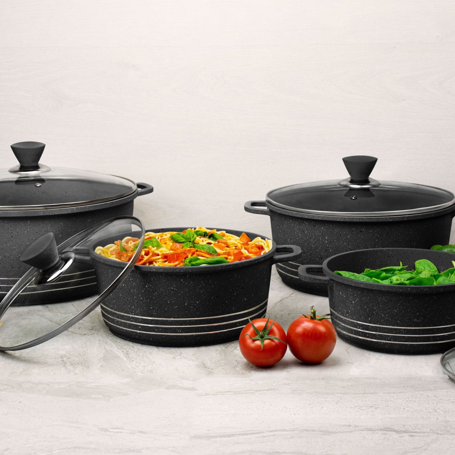 Laria Marbell Die Cast Stockpot Pan Set 4pcs Black 10884