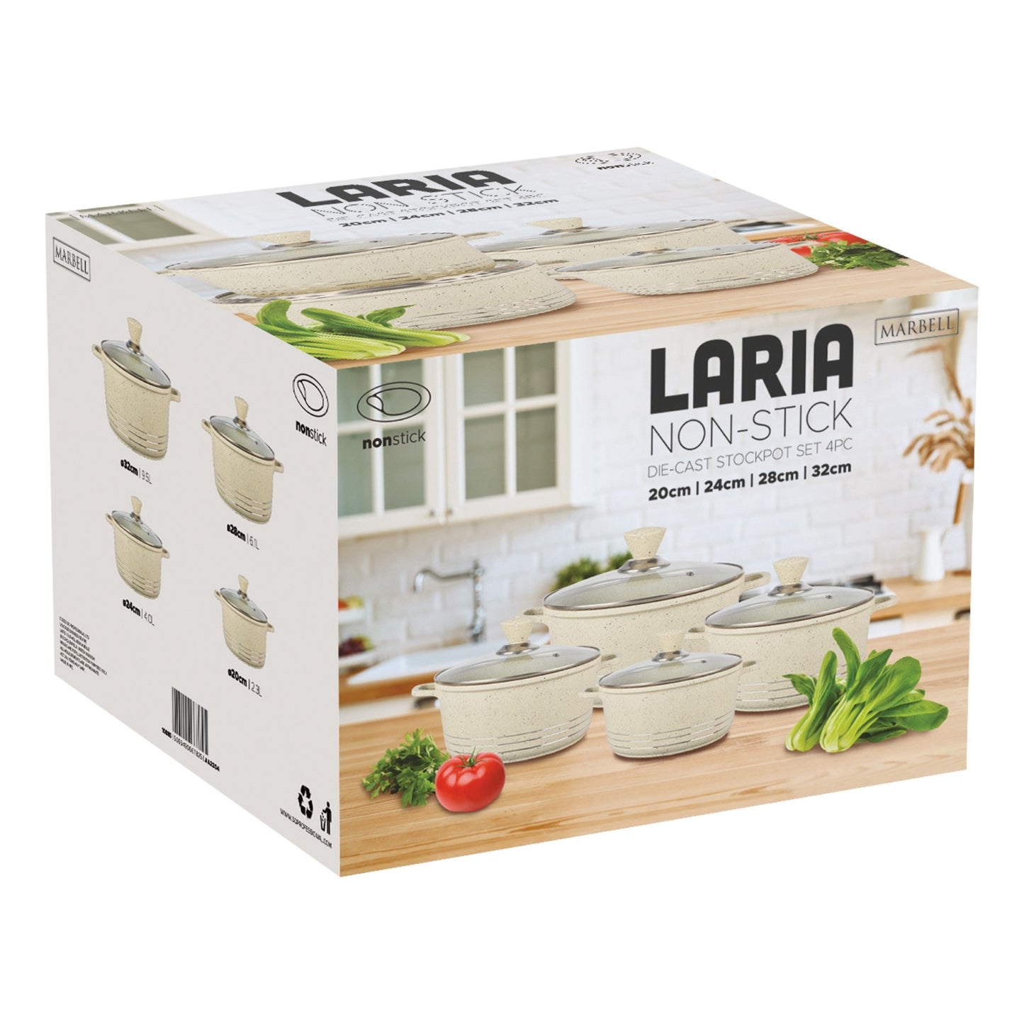 Laria Marbell Die Cast Stockpot Pan Set 4pcs Cream 10885